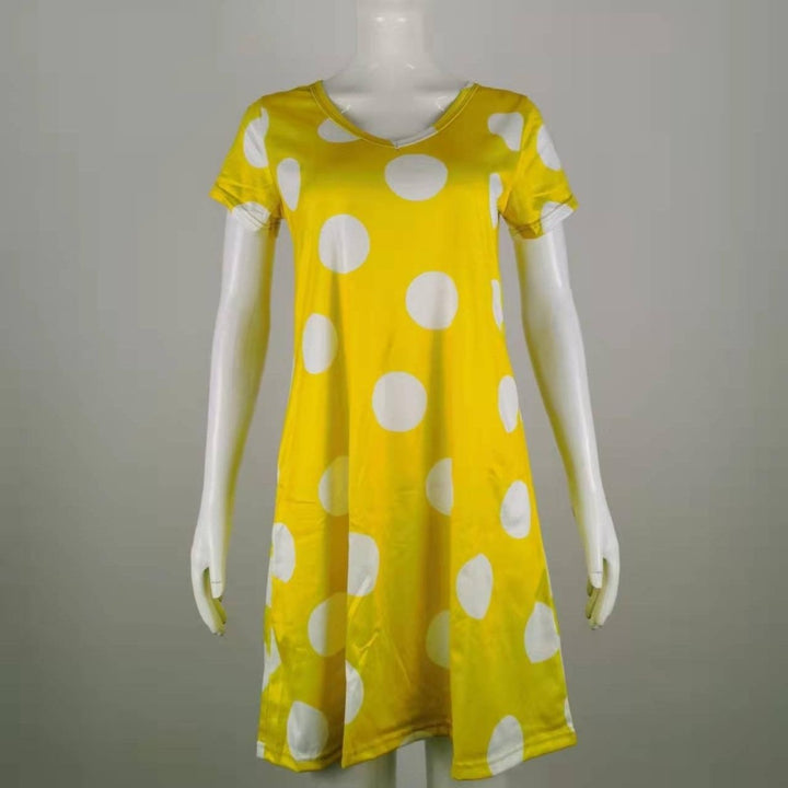 Polka Dot Print 2022 Summer Fashion Womens V-neck Short Sleeve Dress Loose Plus Size Dress S-5XL Image 1