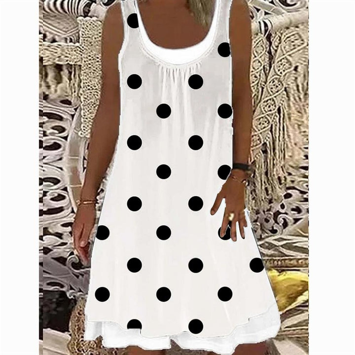 Womens Fake Two-piece Polka Dot Printed Sleeveless Casual Dress Loose Soft and Comfortable Plus Size Dress Image 2