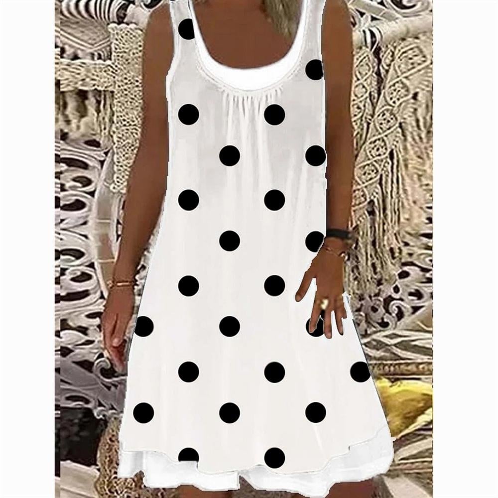 Womens Fake Two-piece Polka Dot Printed Sleeveless Casual Dress Loose Soft and Comfortable Plus Size Dress Image 1