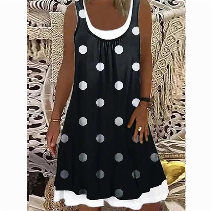 Womens Fake Two-piece Polka Dot Printed Sleeveless Casual Dress Loose Soft and Comfortable Plus Size Dress Image 3