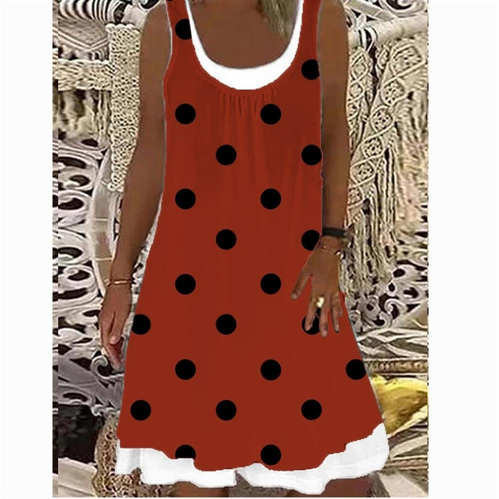 Womens Fake Two-piece Polka Dot Printed Sleeveless Casual Dress Loose Soft and Comfortable Plus Size Dress Image 4