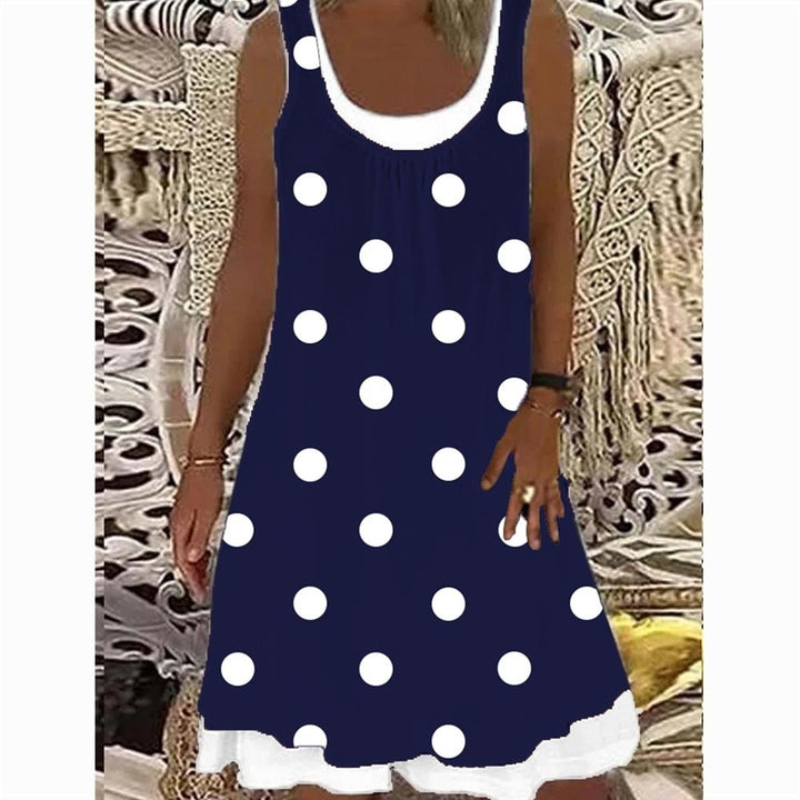 Womens Fake Two-piece Polka Dot Printed Sleeveless Casual Dress Loose Soft and Comfortable Plus Size Dress Image 4