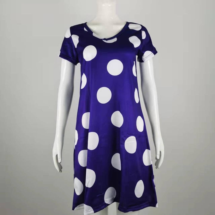 Polka Dot Print 2022 Summer Fashion Womens V-neck Short Sleeve Dress Loose Plus Size Dress S-5XL Image 3