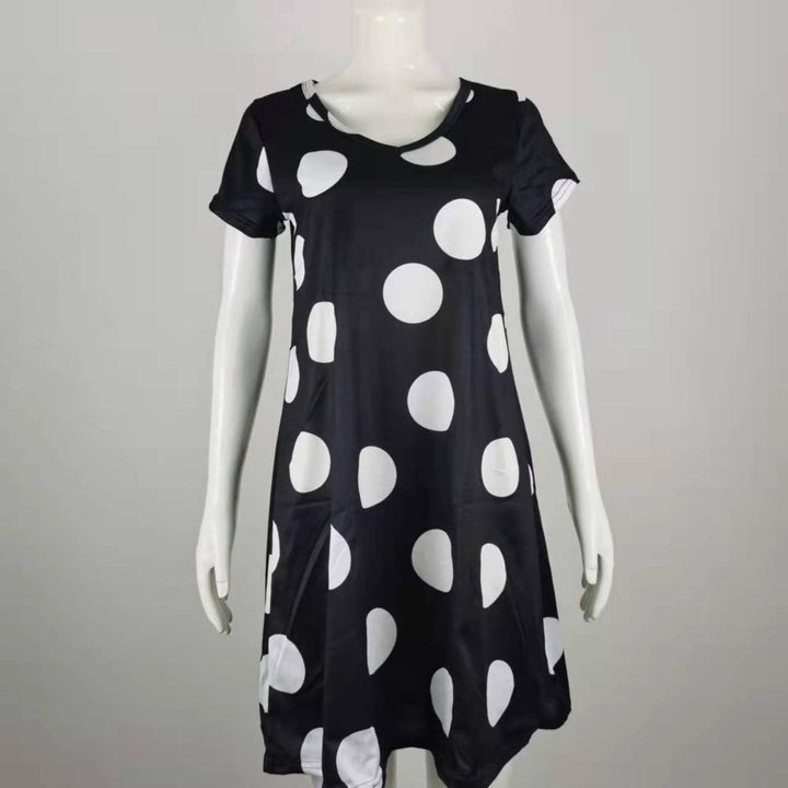 Polka Dot Print 2022 Summer Fashion Womens V-neck Short Sleeve Dress Loose Plus Size Dress S-5XL Image 4