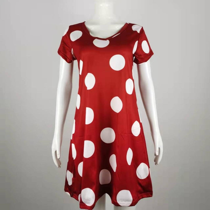 Polka Dot Print 2022 Summer Fashion Womens V-neck Short Sleeve Dress Loose Plus Size Dress S-5XL Image 6