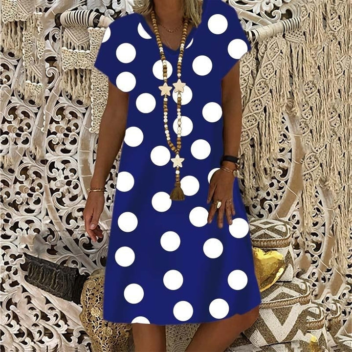 Polka Dot Print 2022 Summer Fashion Womens V-neck Short Sleeve Dress Loose Plus Size Dress S-5XL Image 7