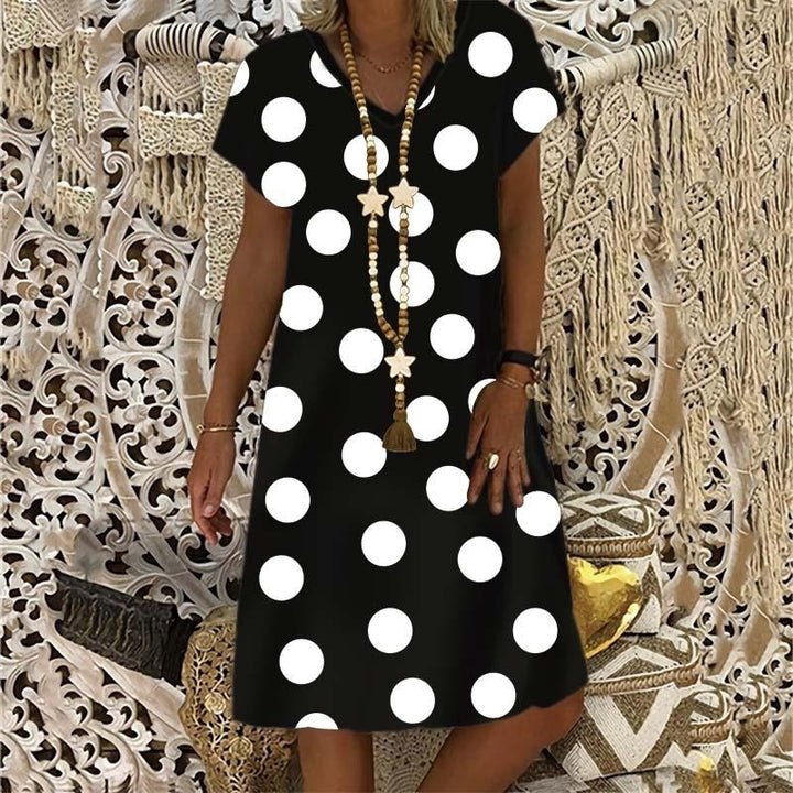 Polka Dot Print 2022 Summer Fashion Womens V-neck Short Sleeve Dress Loose Plus Size Dress S-5XL Image 9