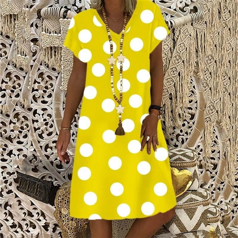 Polka Dot Print 2022 Summer Fashion Womens V-neck Short Sleeve Dress Loose Plus Size Dress S-5XL Image 10