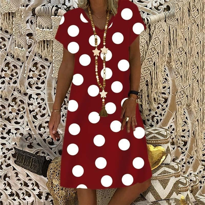 Polka Dot Print 2022 Summer Fashion Womens V-neck Short Sleeve Dress Loose Plus Size Dress S-5XL Image 11