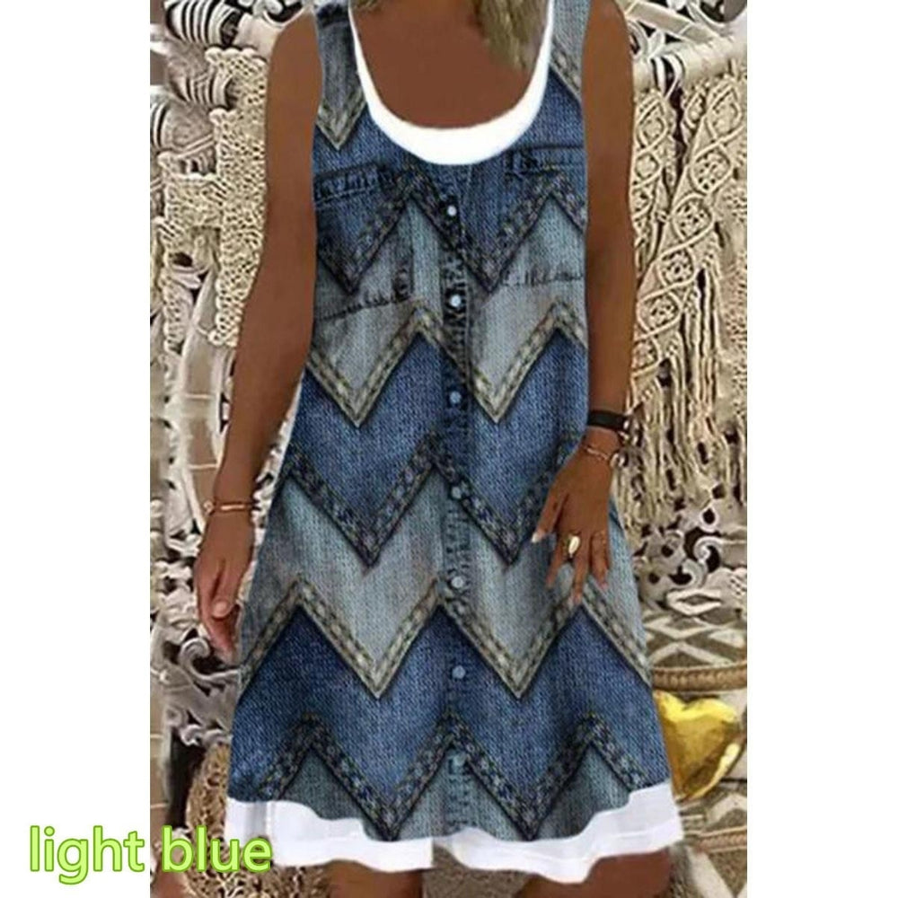 Womens Geometric Printed Casual Sleeveless Round Neck Dress Loose Plus Size Soft and Comfortable Thin Summer Dress Image 2