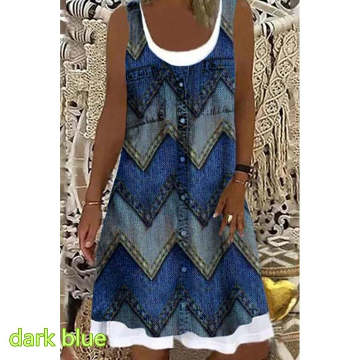 Womens Geometric Printed Casual Sleeveless Round Neck Dress Loose Plus Size Soft and Comfortable Thin Summer Dress Image 1