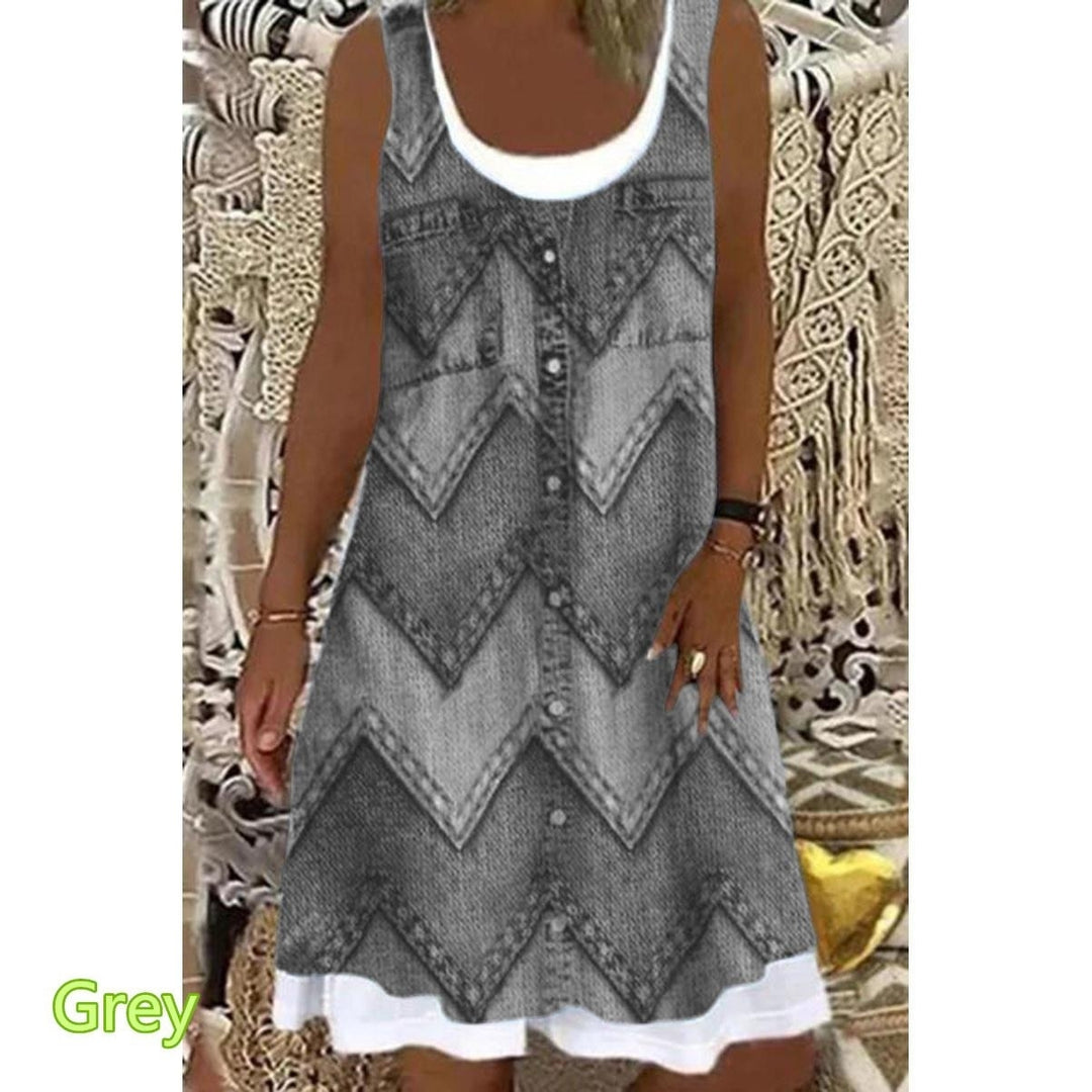 Womens Geometric Printed Casual Sleeveless Round Neck Dress Loose Plus Size Soft and Comfortable Thin Summer Dress Image 4