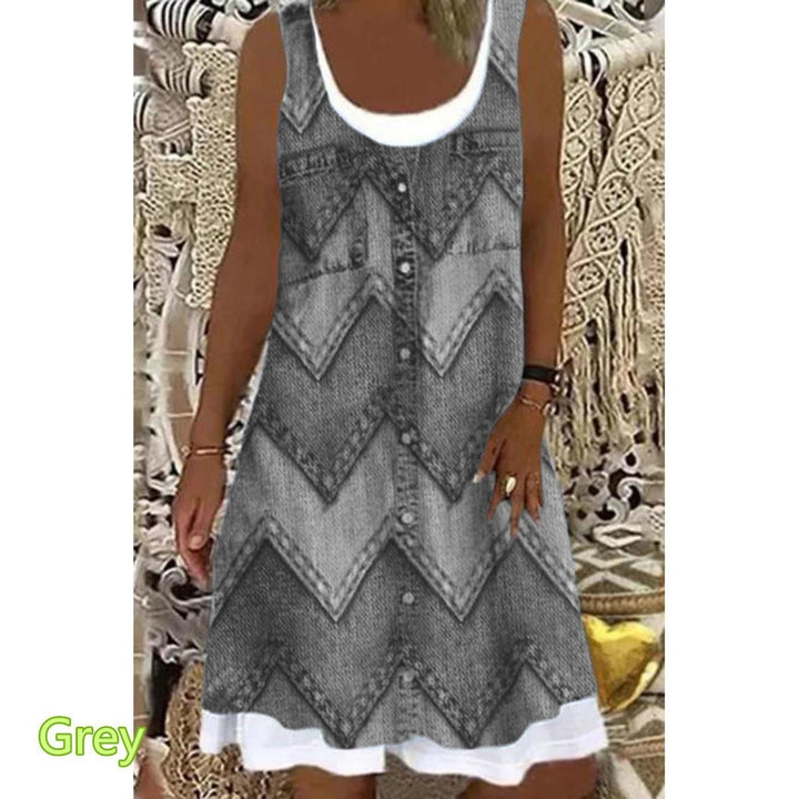 Womens Geometric Printed Casual Sleeveless Round Neck Dress Loose Plus Size Soft and Comfortable Thin Summer Dress Image 1