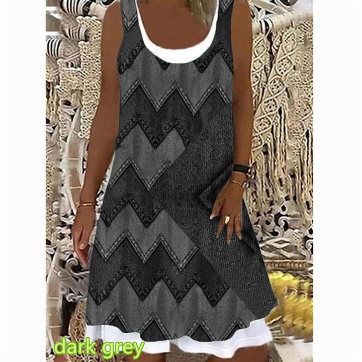 Womens Geometric Stripe Printed Casual Sleeveless Round Neck Dress Loose Plus Size Soft and Comfortable Thin Summer Image 4