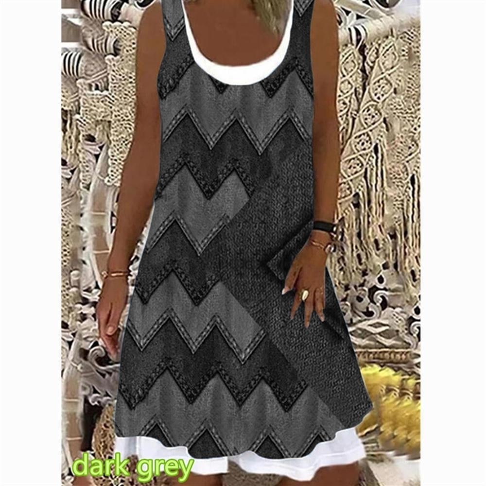 Womens Geometric Stripe Printed Casual Sleeveless Round Neck Dress Loose Plus Size Soft and Comfortable Thin Summer Image 1