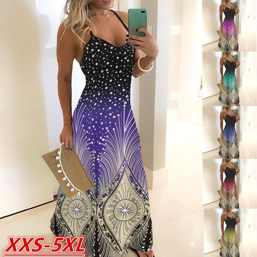 Summer Fashion Womens Strap Gradient Printed Casual Sleeveless Dress Loose Plus Size Thin Super Lightweight Summer Image 1