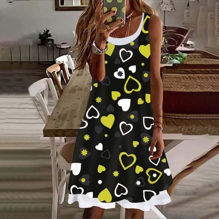 Dress for Summer Fashion Love Fake Two Pieces Printed Round Neck Sleeveless Plus Size Loose Dress S-5XL Image 2