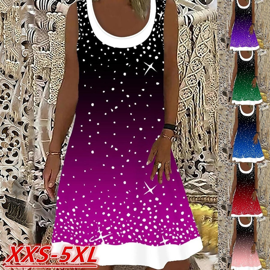 Summer  Fashion Womens Round Neck Tank Skirt Gradient Print Casual Plus Size Dress XXS-5XL Image 1