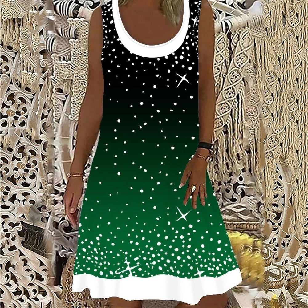 Summer  Fashion Womens Round Neck Tank Skirt Gradient Print Casual Plus Size Dress XXS-5XL Image 2