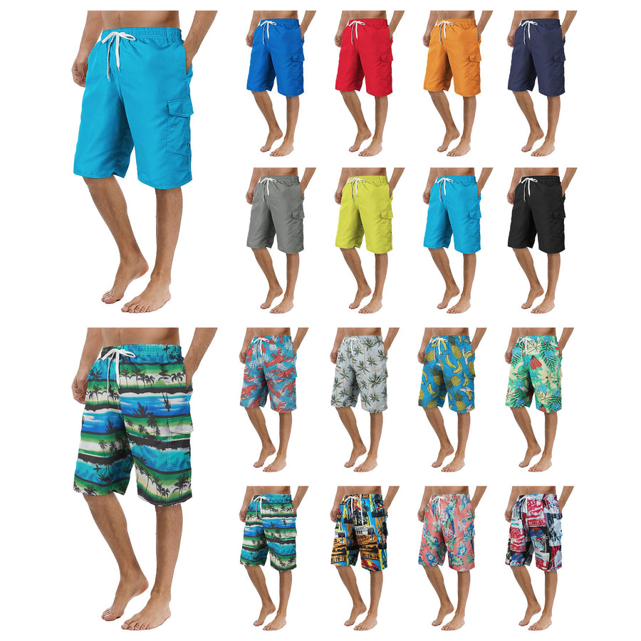 3-Pack Mens Swim Cargo Shorts with Pockets Drawstring Beach Board Shorts Solid Bathing Trunks Cropped Trouser Pants Image 1