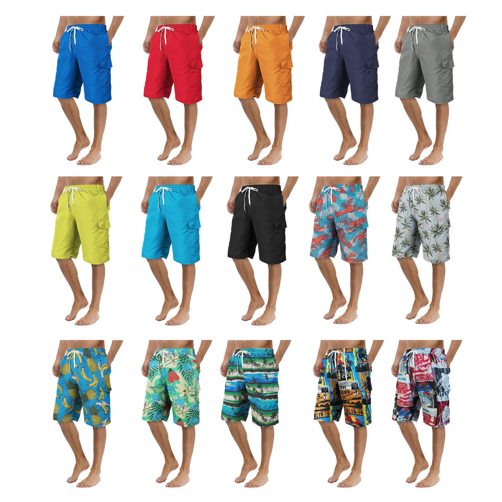 3-Pack Mens Swim Cargo Shorts with Pockets Drawstring Beach Board Shorts Solid Bathing Trunks Cropped Trouser Pants Image 2