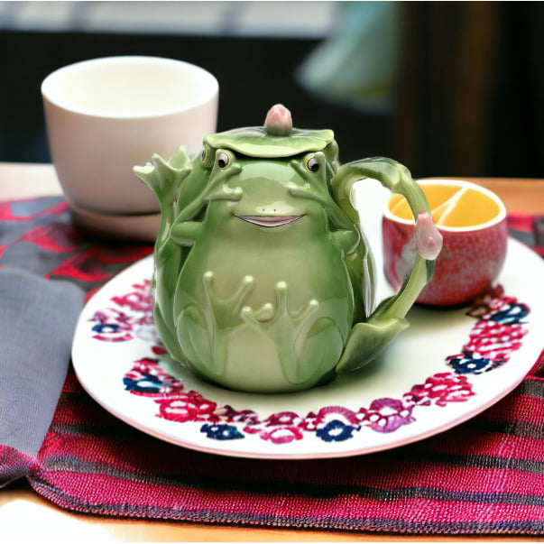 Ceramic Frog Teapot 24oz Farmhouse Cottagecore Image 1