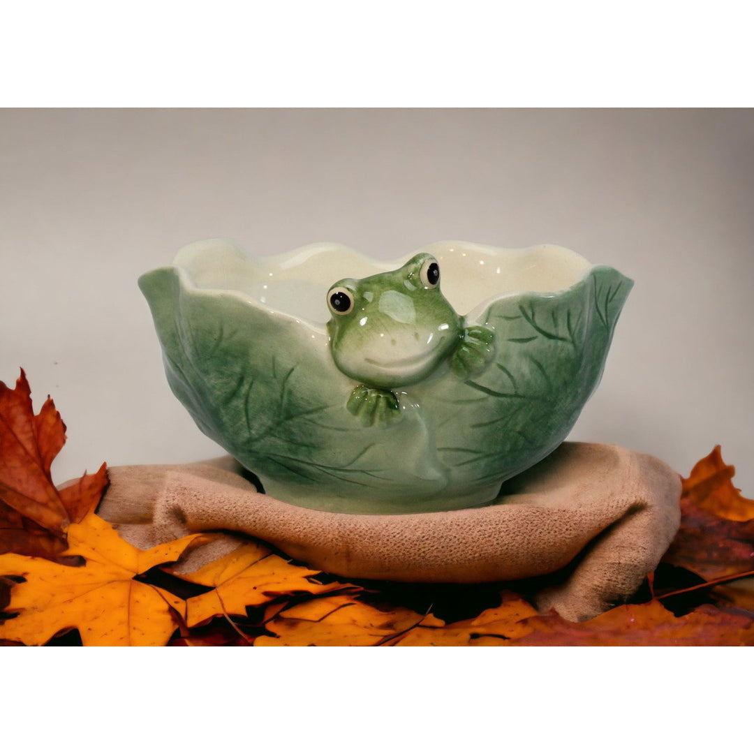 Ceramic Frog Candy Bowl in Lily Pad 5"  Nature Image 1