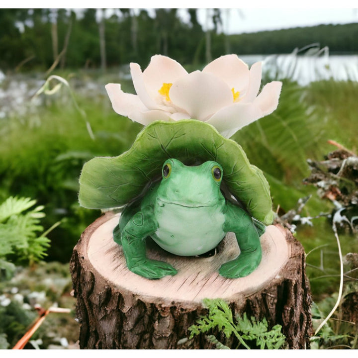 Ceramic Frog and Flower Candle Holder 4.875in Spring Cottagecore Gift Image 1