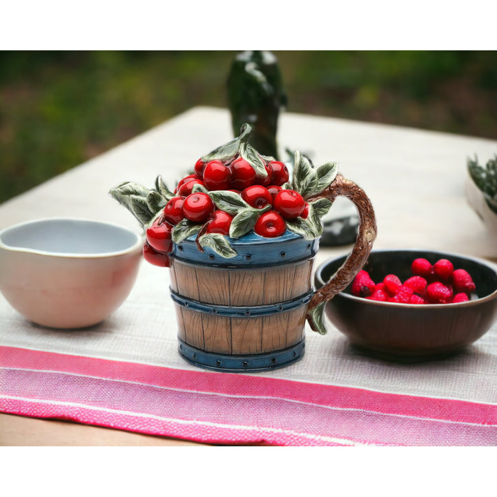 Hand Painted Ceramic Cherry Teapot 20oz 7in Farmhouse Tea Party Image 1