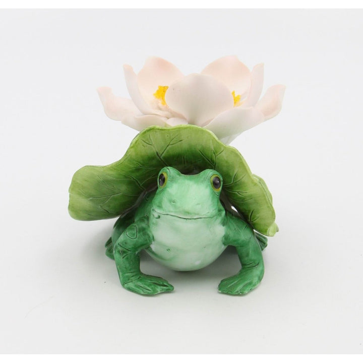 Ceramic Frog and Flower Candle Holder 4.875in Spring Cottagecore Gift Image 3