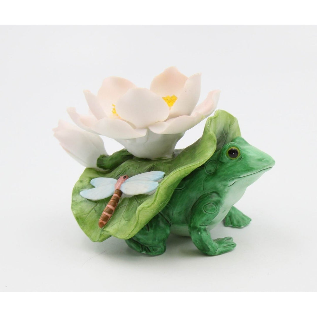 Ceramic Frog and Flower Candle Holder 4.875in Spring Cottagecore Gift Image 4