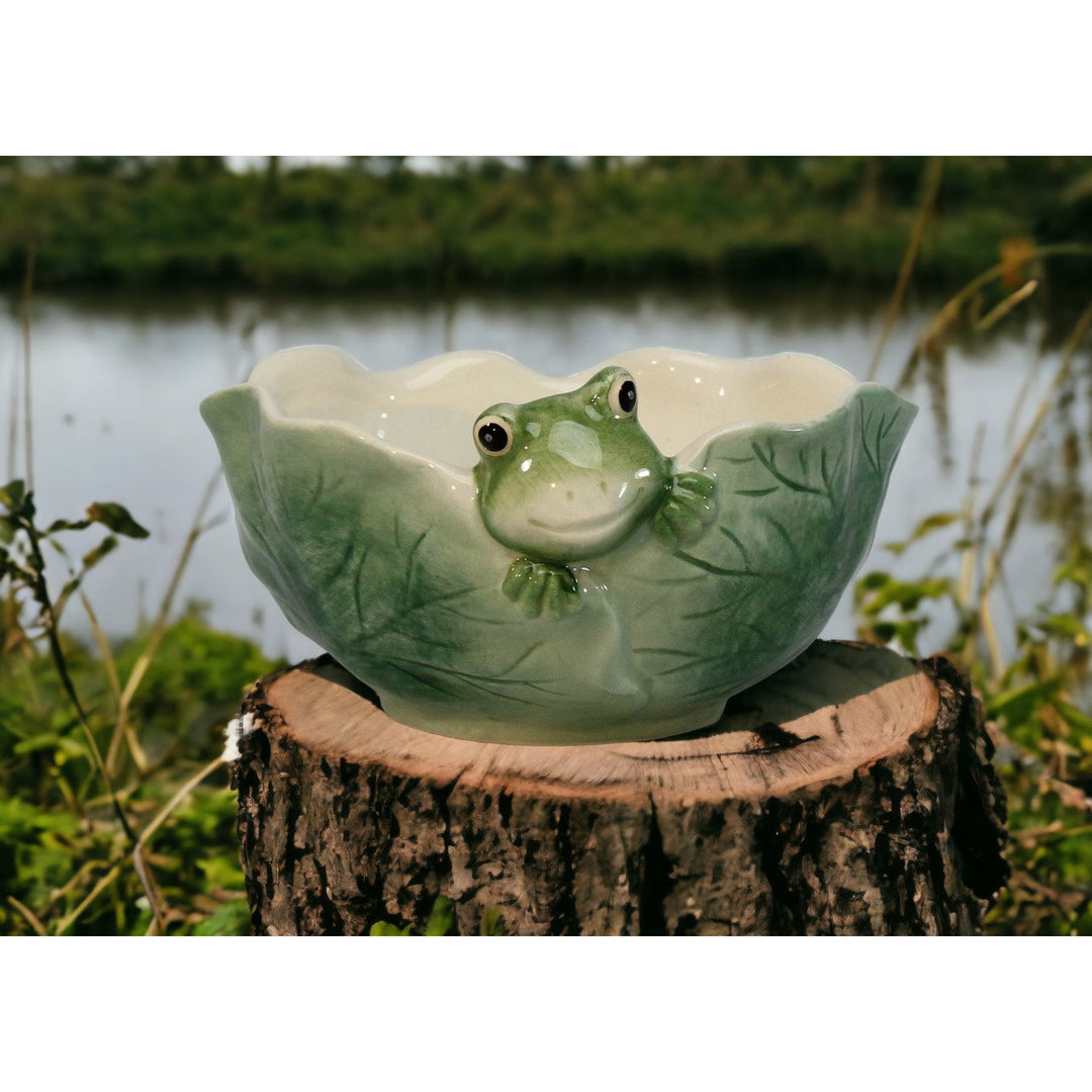 Ceramic Frog Candy Bowl in Lily Pad 5"  Nature Image 3