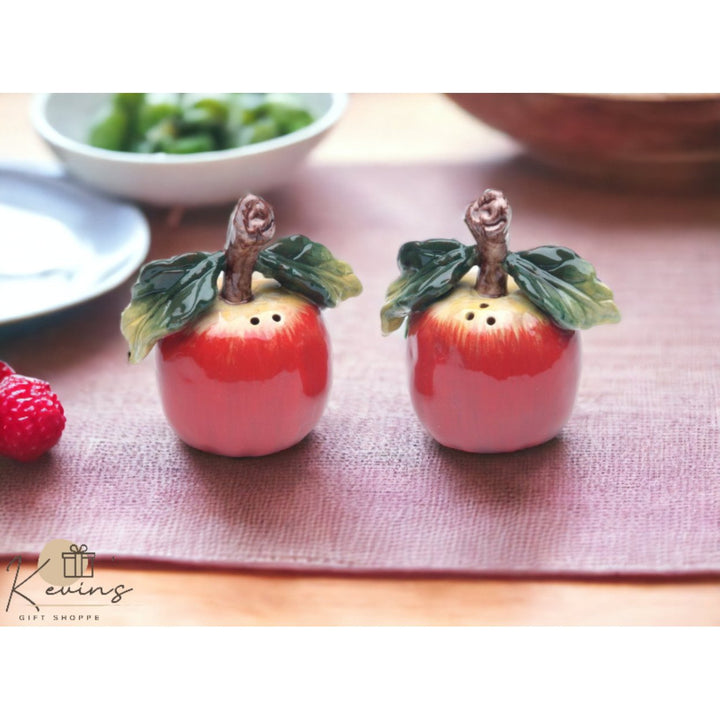 Ceramic Apple Salt and Pepper Shakers 3 inch Hand Painted Gift Image 1