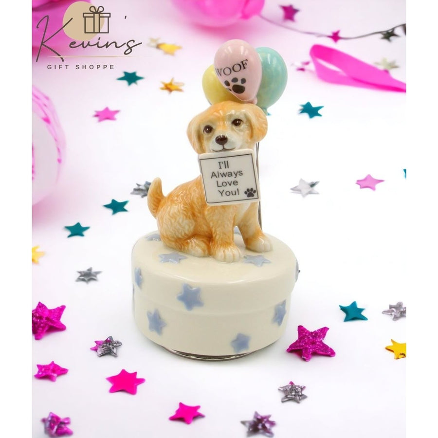 Ceramic Golden Retriever Music Box 3.25in Gift for Dog Lovers Image 1