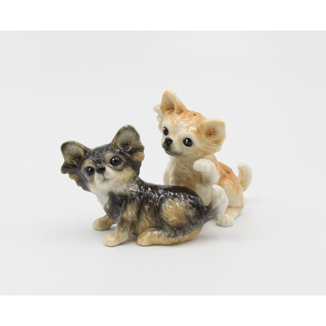 Ceramic Chihuahua Salt and Pepper Shaker Set Black and Beige Gift Image 2