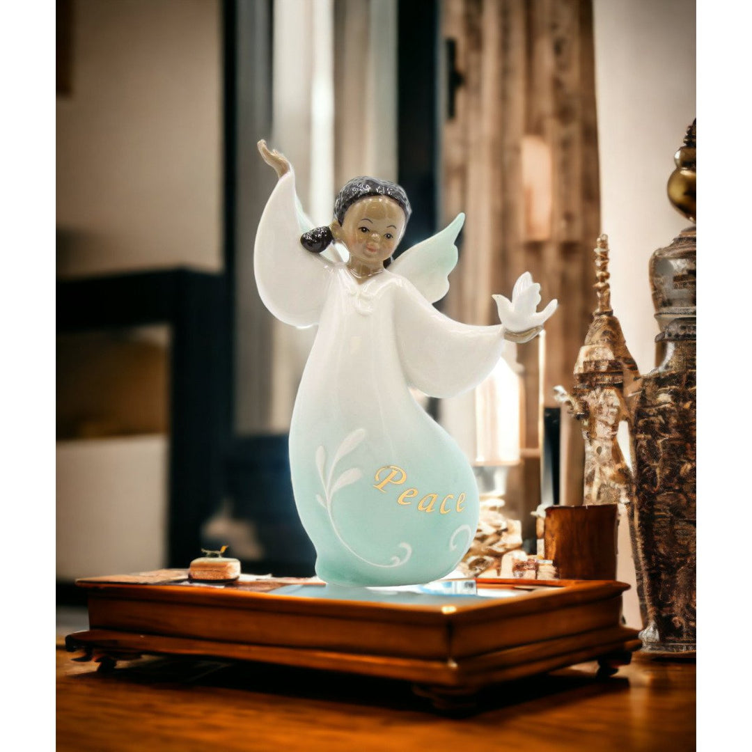 Ceramic African American Guardian Angel Girl with Dove Figurine Home D cor Religious D cor Religious Gift Church D cor, Image 2