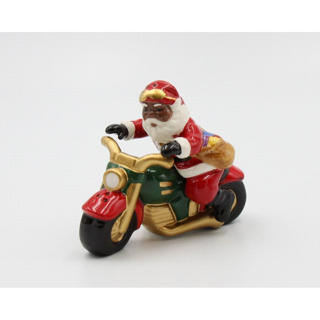 Ceramic African American Santa Motorcycle Salt and Pepper Shakers Image 2