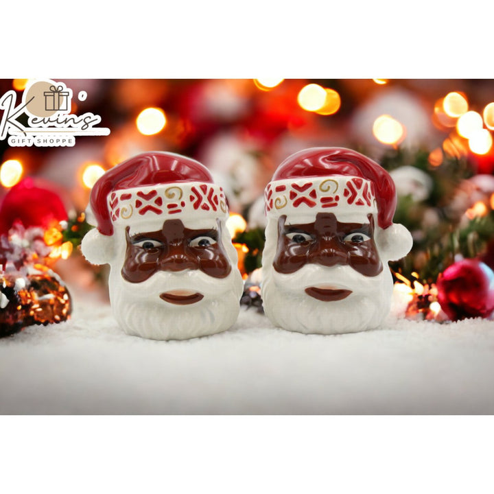 African American Santa Salt and Pepper Shaker Set Ceramic 2.75in Image 1