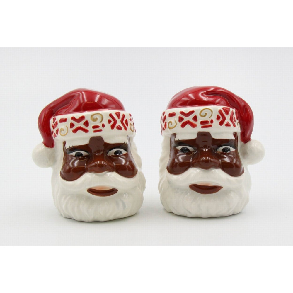 African American Santa Salt and Pepper Shaker Set Ceramic 2.75in Image 2