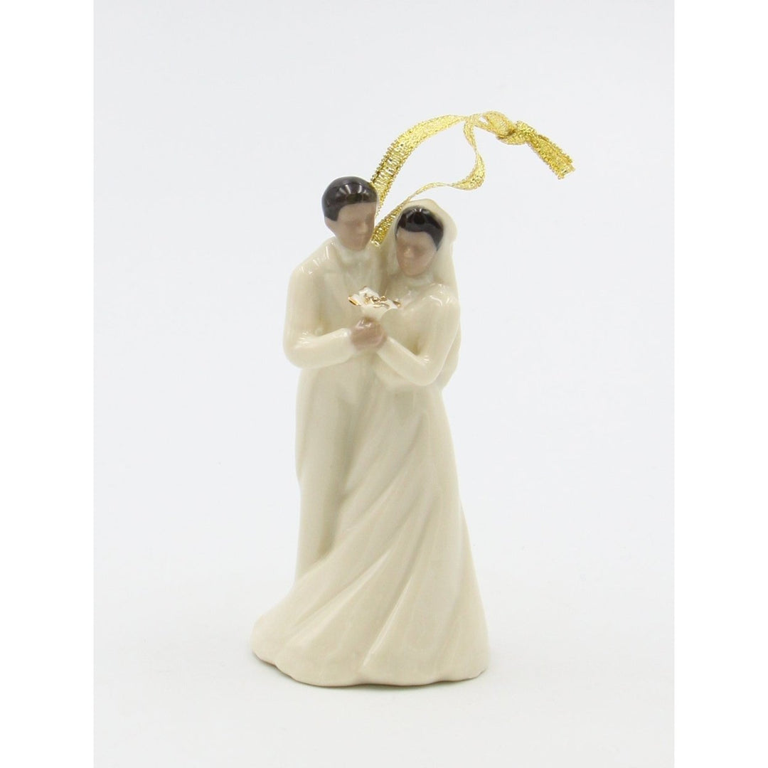 Ceramic African American Wedding Couple Ornament 1 5/8" Handmade Image 2