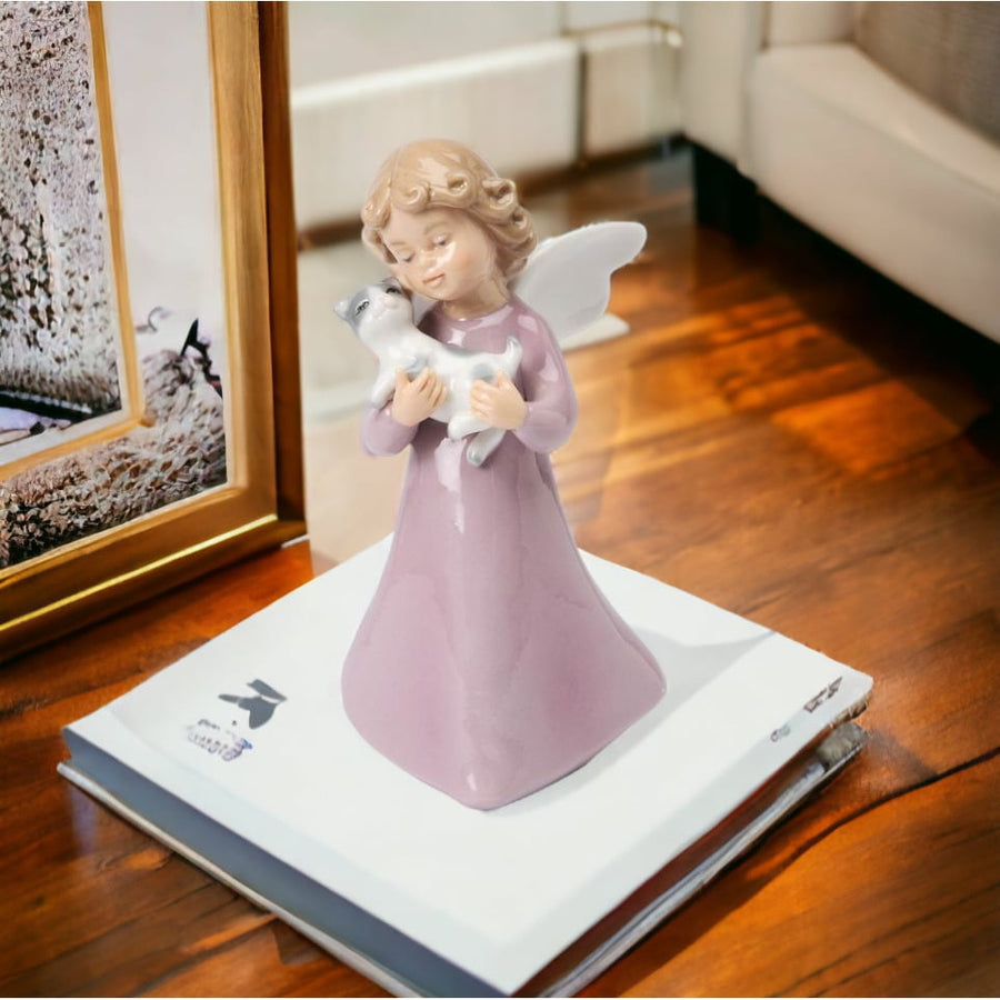 Ceramic Angel Holding Cat Figurine 4.875 inches Gift for Cat Image 1