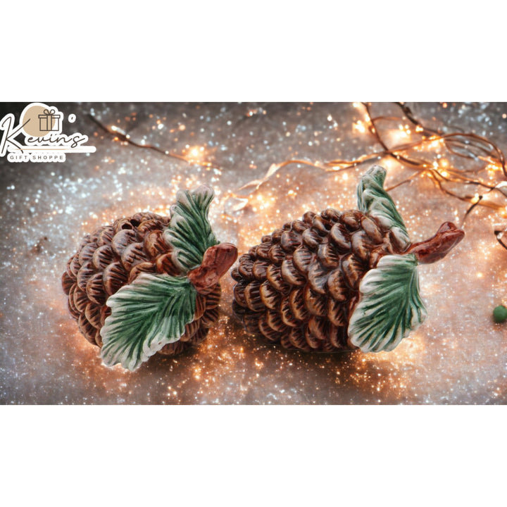 Ceramic Pine Cone Salt and Pepper Shakers 2.5in Christmas Gift Image 1