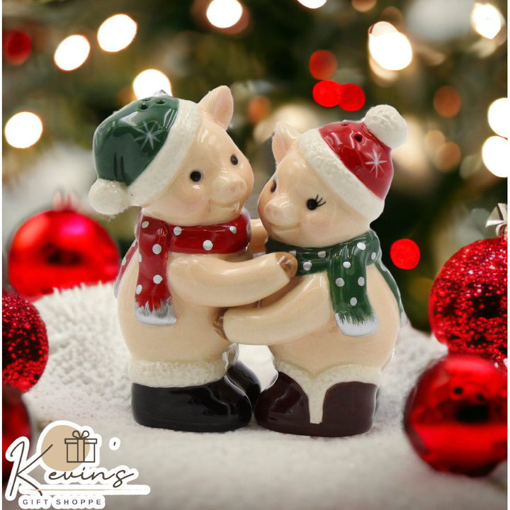 Christmas Pig Salt and Pepper Shakers  Farmhouse Style Image 1