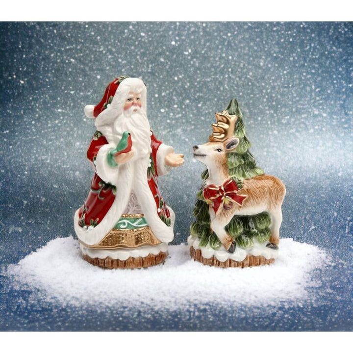 Ceramic Santa Reindeer Salt Pepper Shakers Holiday Image 2