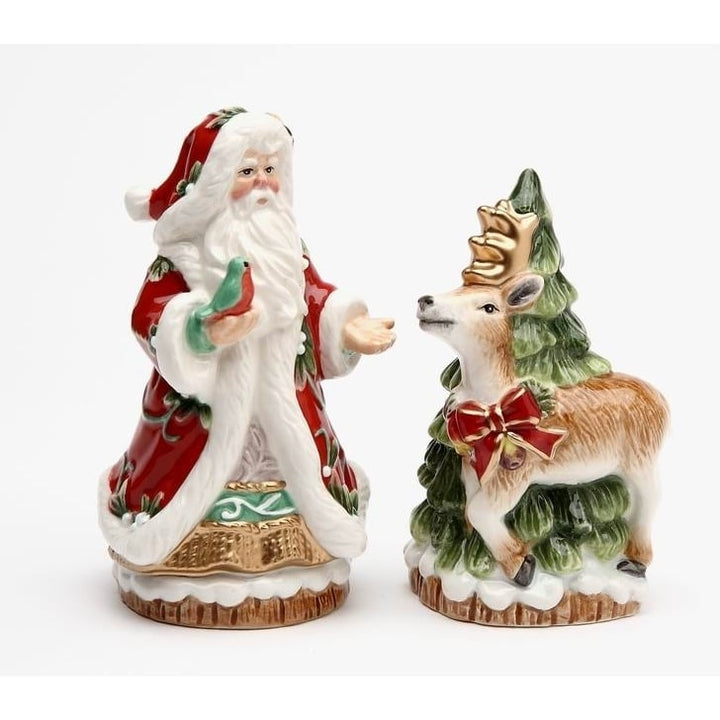 Ceramic Santa Reindeer Salt Pepper Shakers Holiday Image 3