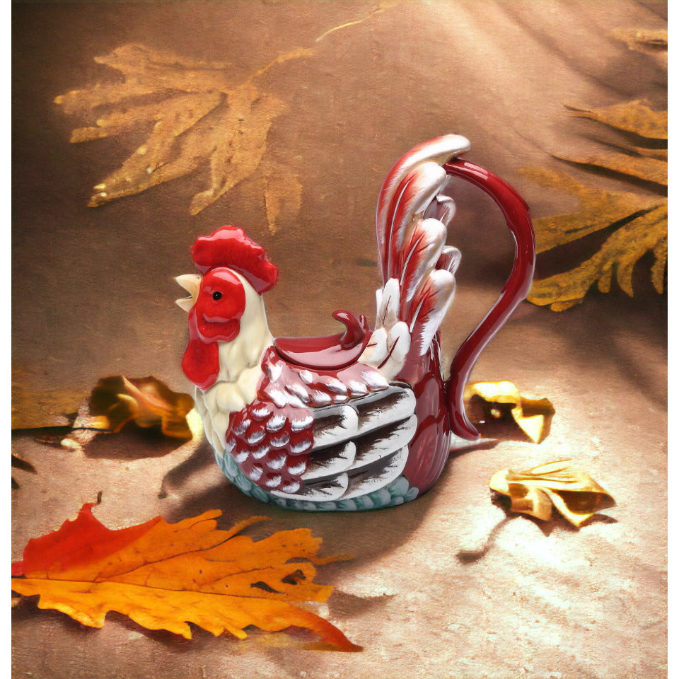 Ceramic Red Rooster Teapot 14oz 7.5in Farmhouse Kitchen Tea Party Gift Decor Image 1