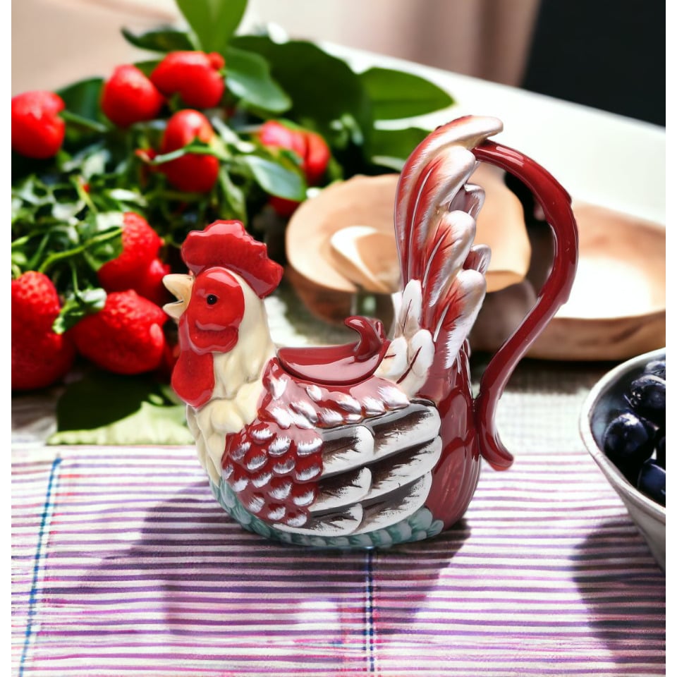 Ceramic Red Rooster Teapot 14oz 7.5in Farmhouse Kitchen Tea Party Gift Decor Image 2