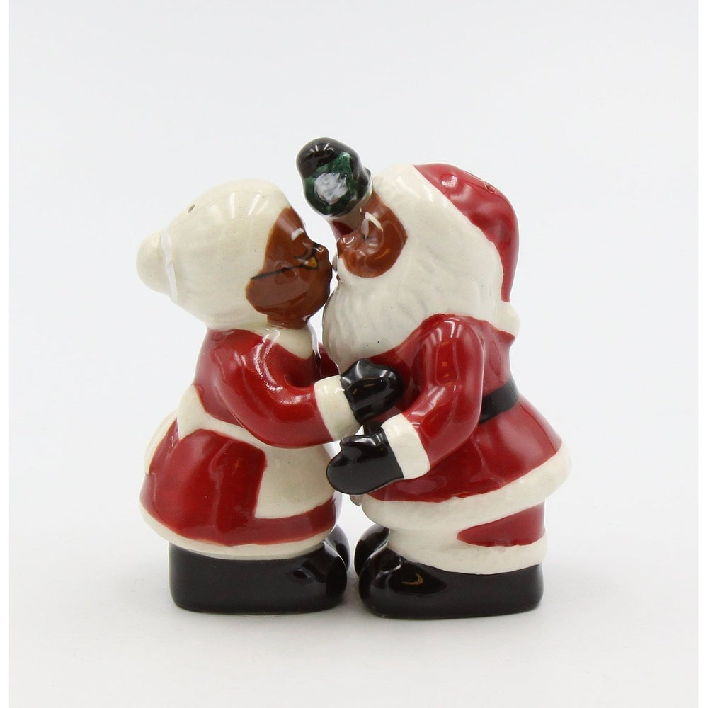 Ceramic African American Santa Couple Salt and Pepper Shakers Gift Image 2