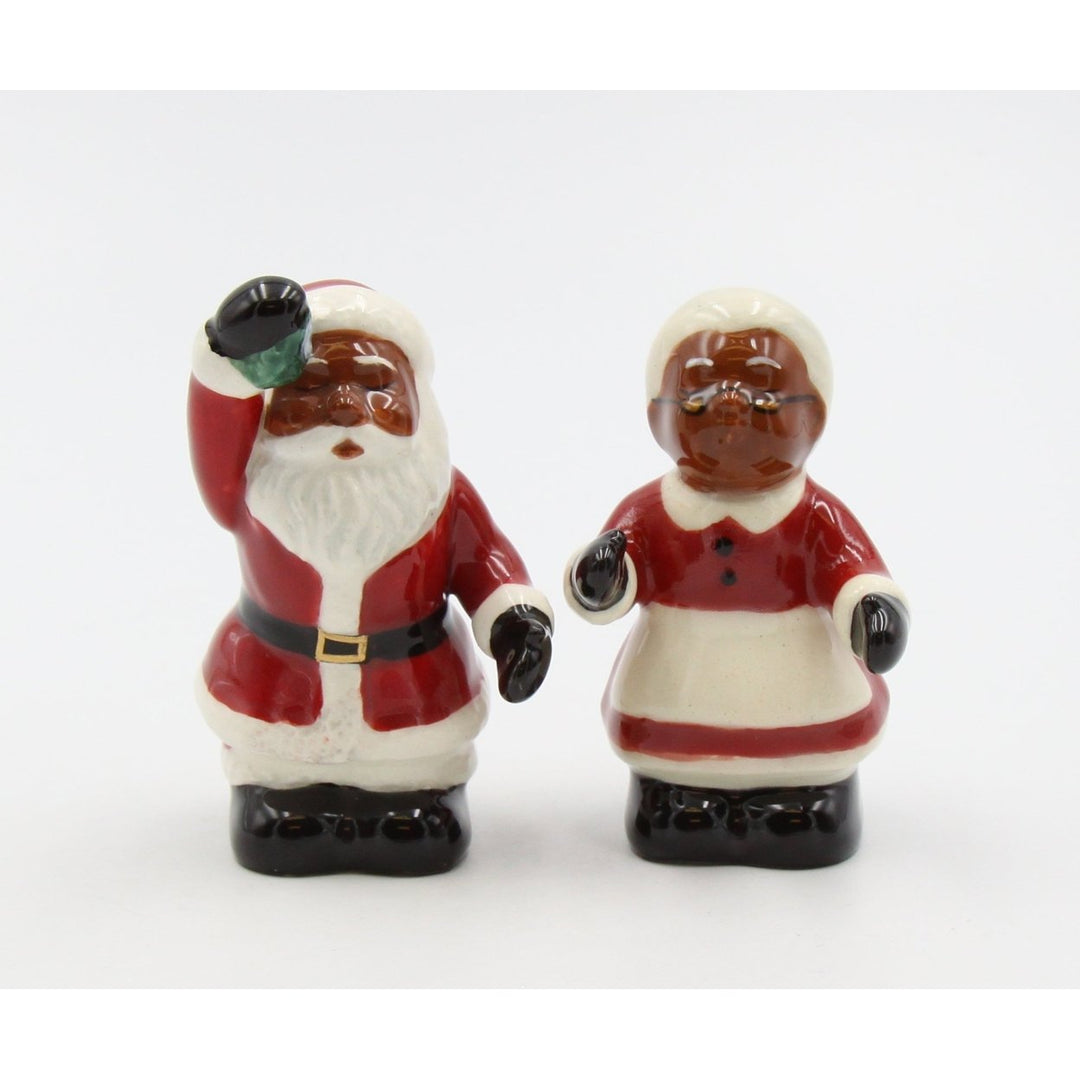 Ceramic African American Santa Couple Salt and Pepper Shakers Gift Image 4