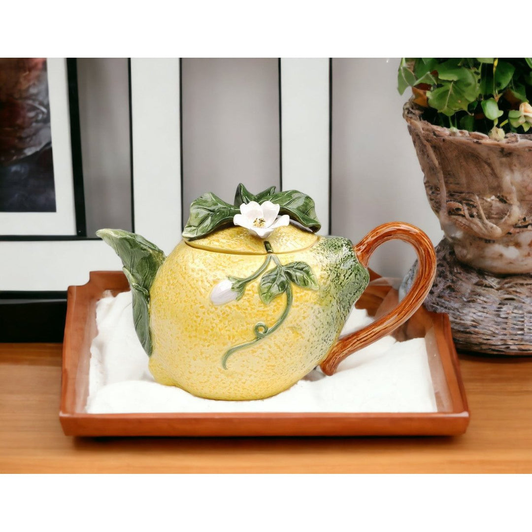 Hand Painted Ceramic Lemon Teapot 12oz 7in Image 2